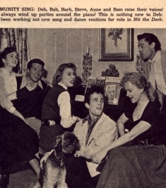 Steve Rowland with the gang: Debbie Reynolds, Robert Horton, Barbara Ruick, Duke dog, Anne Francis & Bam Price